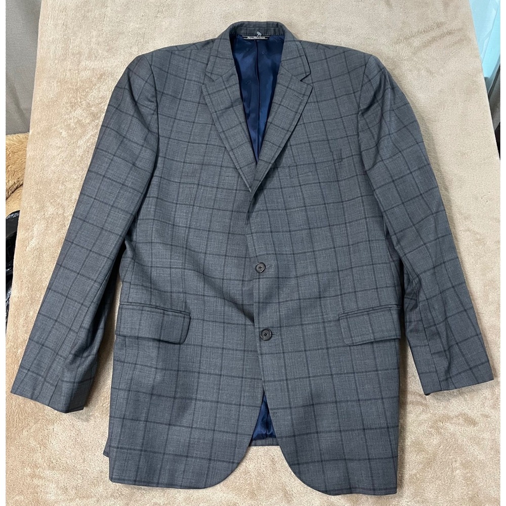 David Donahue Blazer Men's Size 44L Gray Plaid Check Sportcoat Wool 2 Button EUC